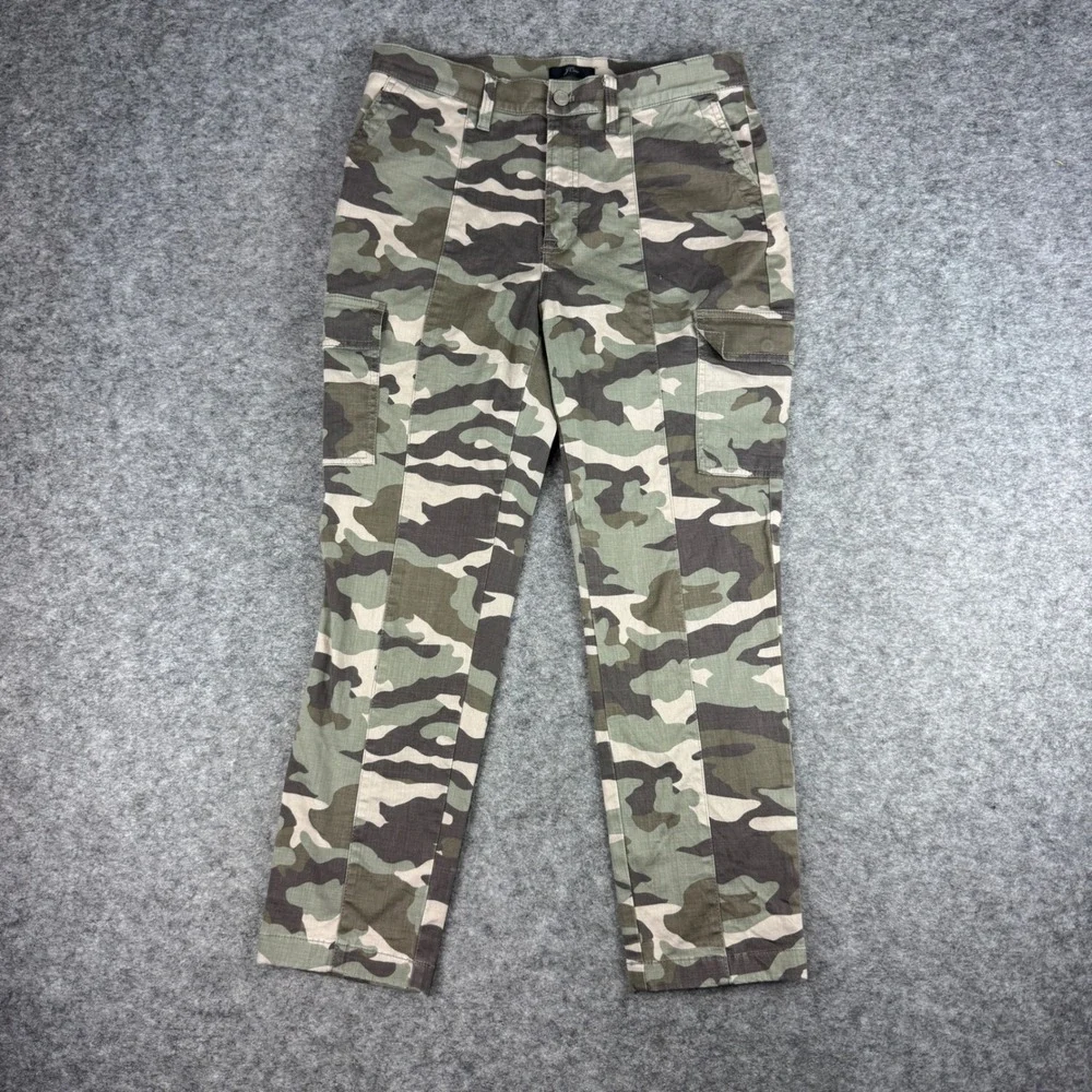 J. Crew Vintage Straight Cargo Pants Green Camo Size 30 Women Stretch Utility